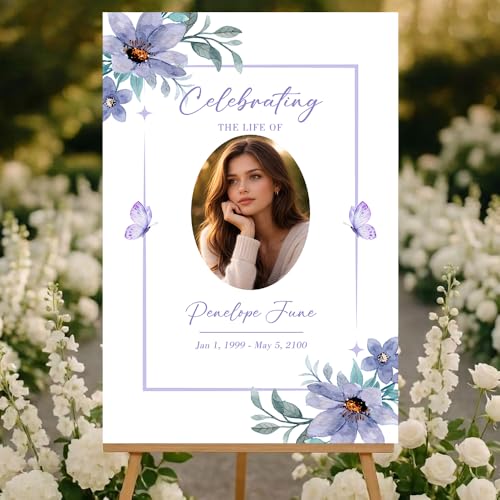 Personalized Celebration of Life Welcome Sign with Photo, Obituary Welcome Sign with Name and Date, Celebrating a Beautiful Life Butterfly Flower Tribute, Butterfly Flower Remembrance Decor, Custom Funeral Welcome Sign (Edition 10) - color: Edition 10
