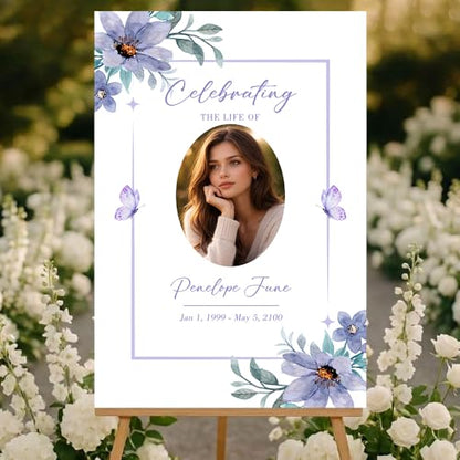 Personalized Celebration of Life Welcome Sign with Photo, Obituary Welcome Sign with Name and Date, Celebrating a Beautiful Life Butterfly Flower Tribute, Butterfly Flower Remembrance Decor, Custom Funeral Welcome Sign (Edition 10) - color: Edition 10