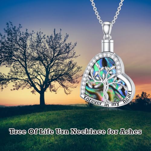 925 Sterling Silver Urn Necklace for Ashes, Teardrop/Tree of Life/Sunflower/Dragonfly/Sea Turtle/Celtic Knot/Elephant/Hummingbird Memorial Cremation Pendant Necklaces for Animal Human Ashes - color: A3: Tree of life-Heart