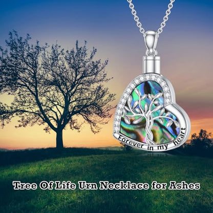925 Sterling Silver Urn Necklace for Ashes, Teardrop/Tree of Life/Sunflower/Dragonfly/Sea Turtle/Celtic Knot/Elephant/Hummingbird Memorial Cremation Pendant Necklaces for Animal Human Ashes - color: A3: Tree of life-Heart