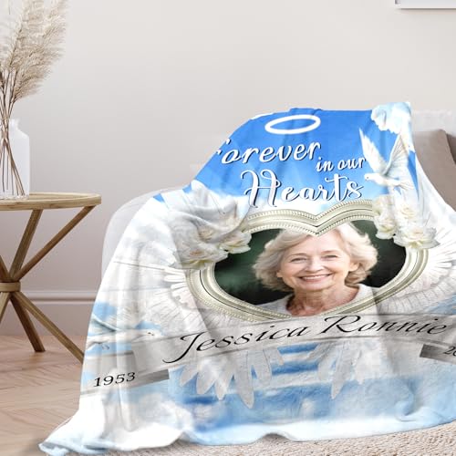 Personalized Sympathy Blanket Custom Memorial Blanket with Photos for Loss of Loved One in Loving Memory Bereavement Grief Gifts for Father Mother Husband Wife Friends (Style-5)