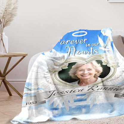 Personalized Sympathy Blanket Custom Memorial Blanket with Photos for Loss of Loved One in Loving Memory Bereavement Grief Gifts for Father Mother Husband Wife Friends (Style-5)