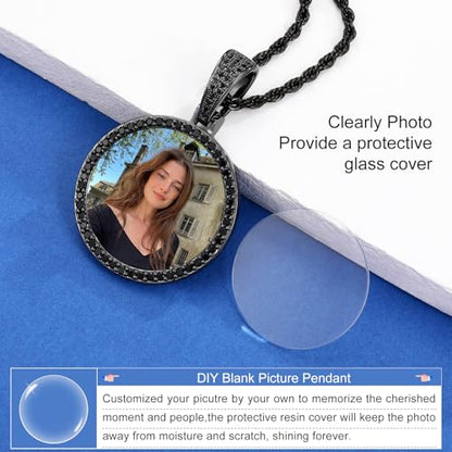 YIMERAIRE Customized Picture Necklace Personalized Circle Chain - color: 00171 Black Circle Pendant+Rope Chain