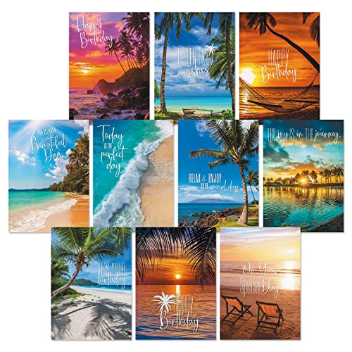 Current Coastal Celebrations Happy Birthday Greeting Card Set - Value Pack of 20 Cards With White Envelopes, 10 Designs, Large 5" x 7" Tropical Assortment - color: Coastal