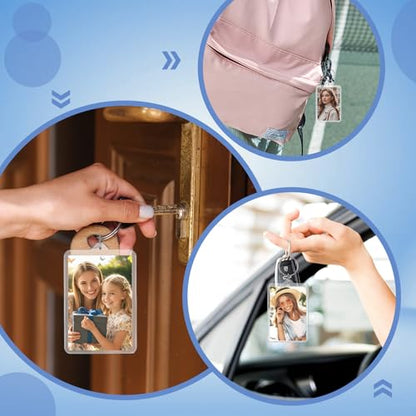Photo Keychain Blanks Bulk, 2 x 3 Inch Transparent Acrylic Picture Keychain Holder Rectangle Photo Keychains