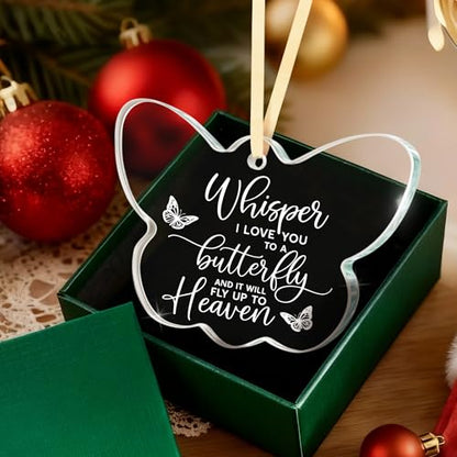 Sympathy Memorial Gifts for Loss of Loved One, Sympathy Bereavement Remembrance Gift, Whisper I Love You to A Butterfly Glass Ornament Keepsake for Mom, Friend, Coworker, Husband, Brother, Grandma - style: BF-Whisper