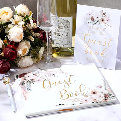 Wedding Guest Book with Pen and Table Sign, 7x9 Inch Photo Guestbook with 88 Lined Pages, Personalized Guestbook Photo Album Sign in Book for Reception Bridal Shower Wedding Birthday Party(Rose) - style: Rose