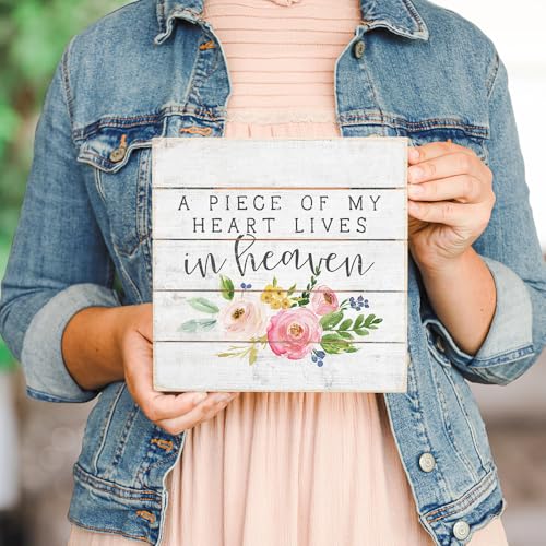 Simply Said, INC Perfect Pallet Petites Bereavement Sign, A Piece of My Heart Lives in Heaven, 8 inch Wood Memorial Plaque, Made in USA, PET16028 - color: Heart 1
