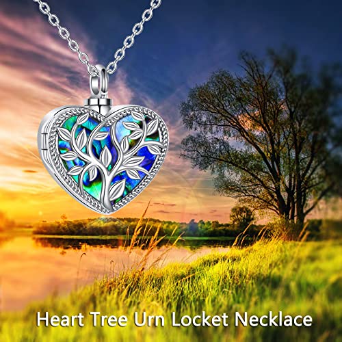 ONEFINITY Cremation Urn Necklace for Ashes Sterling Silver Abalone Shell Tree of Life Locket Necklace That Holds Pictures Heart Cremation Keepsake Memorial Ash Jewelry for Women Men - style: photo locket heart urn necklace