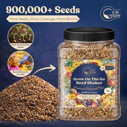 Bulk Wildflower Seed Shaker – Perennial Flower Seeds Mix to Plant Anywhere, by Geva Grow | 20 - Different Type Beautiful Perennial Wildflower Seeds Bulk 900,000+ Seeds, 1 Pound Tub - size: 1 Pound Tub, style: Premium Perennial Mix