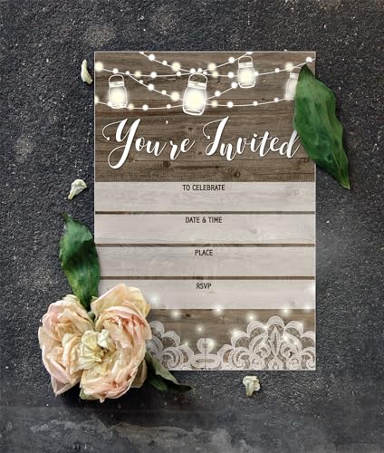Stonehouse Collection | You're Invited | Rustic Fill-in Party Invitations With Envelopes 25 Invites & Envelopes |Wedding, Baby Shower, Rehearsal Dinner, Birthday Party (Rustic Youre Invited) - color: Rustic Youre Invited