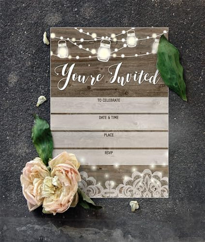 Stonehouse Collection | You're Invited | Rustic Fill-in Party Invitations With Envelopes 25 Invites & Envelopes |Wedding, Baby Shower, Rehearsal Dinner, Birthday Party (Rustic Youre Invited) - color: Rustic Youre Invited