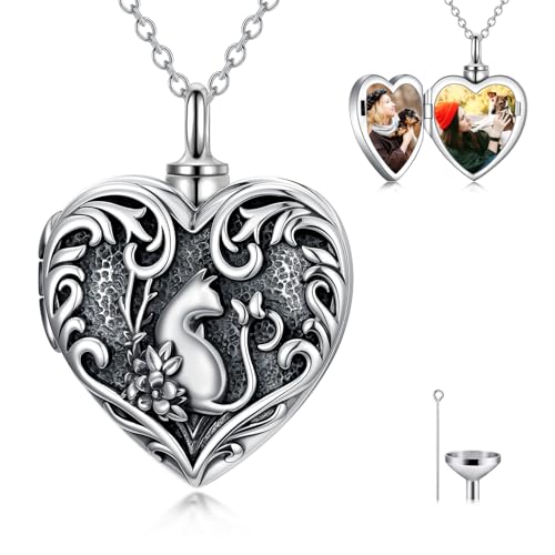 Dorunmo Personalized Heart Urn Locket Necklace for Ashes and Pictures 925 Sterling Silver Customized Locket Memorial Keepsake Cremation Jewelry for Ashes for Women Men Keep Someone Near to You - color: Cat, style: Personalized Photo