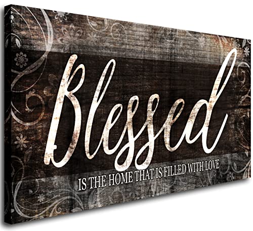 MESESE Blessed Home Quote Canvas Wall Art|Brown Wall Decor for Living Room|Blessed is the home Christian Wall Art|Ready to Hang Wall Picture for Dining Room Bedroom Decoration - color: Blessed is the home, size: 40"L x 20"W