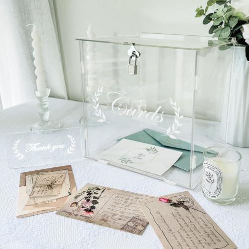 OurWarm Clear Card Boxes with Lock - Gift Card Box Money Box Holder for Reception, Anniversary, Shower, Rustic Wedding Decorations, Birthday, Graduation