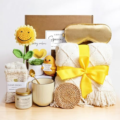 Get Well Soon Gift Baskets for Women, Unique Birthday Gifts for Women,Sympathy Gifts, Care Package Sending Sunflower Box Thinking of You for Mom Wife Sister Best Friends Teen Girls