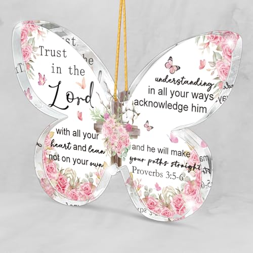 Butterfly Christian Decor, Pink Acrylic Hanging Ornament, Inspirational Religious Gift for Women, Great for Home and Office Decor, Perfect for Birthday, Christmas or Thanksgiving Gift 3.1 x 2.1 inches - color: Lord