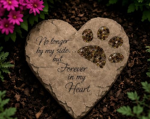 Carson Pet Memorial Garden Stepping Stone Heart Paw Print, 9.5 Inch - color: Brown