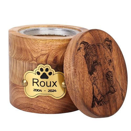 Personalized Handmade Solid Wooden Cremation Urns for Dog & Cat Ashes, Custom Photo Engraved Wood Pet Memorial Keepsake Urn Box for Ashes, Pet Urn for Dogs & Cats, Pet Loss Keepsake Urn Box for Ashes