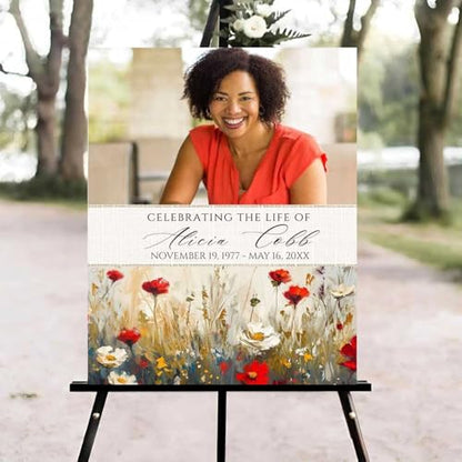Poppy Flowers Elegant Funeral Welcome Sign, Celebration of Life Welcome Sign, in Loving Memory Sign, Celebration of Life Funeral Sign, Celebration of Life Sign, Memorial Sign with Photo #fR123 - color: Version #11