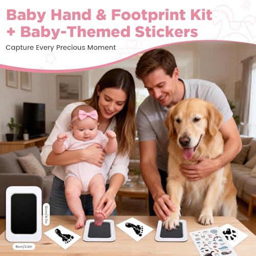 Baby Photo Album 4x6 300 Pockets with Memo Area, Photo Stickers & Hand and Footprint Kit, Linen Cover Baby Memory Book with Front Window, First Year Keepsake for Newborn Boy Girl - color: Pink