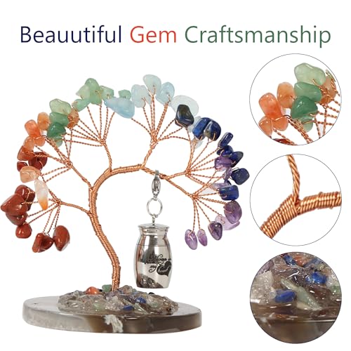 Small Urn for Human Ashes Keepsake,Stainless Steel Mini Urns for Human Ashes with Rainbow Crystal Tree Decoration Cremation Ashes Memorial Gifts for Sharing Ashes Mini Keepsake Urn