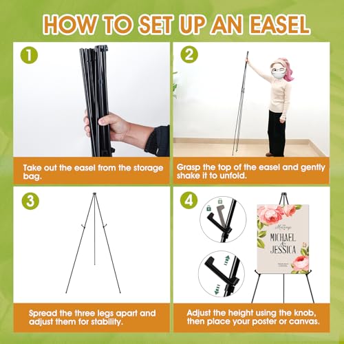 AROIC 63 "Easel Stand for Display, 6 Pack Portable Foldable Metal Easel | Signs Wedding Logos ,Arts, Painting,Adjustable Floor Easels with 6 Storage Bag - style: 6P