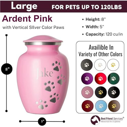 Ottillie Premier Pink/Pewter/Vert Urn, up to 115lbs - color: Ardent Pink, Vertical Pewter Paws, size: Large