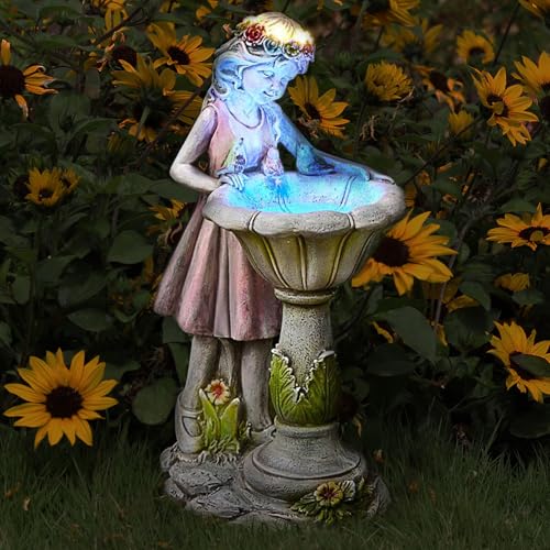 Voveexy Fairy Garden Statue, Solar Garden Angel Figurine Outdoor Decoration Waterproof Angel Sculpture for Patio Yard Lawn Porch Art Ornament Christmas Birthday Gift