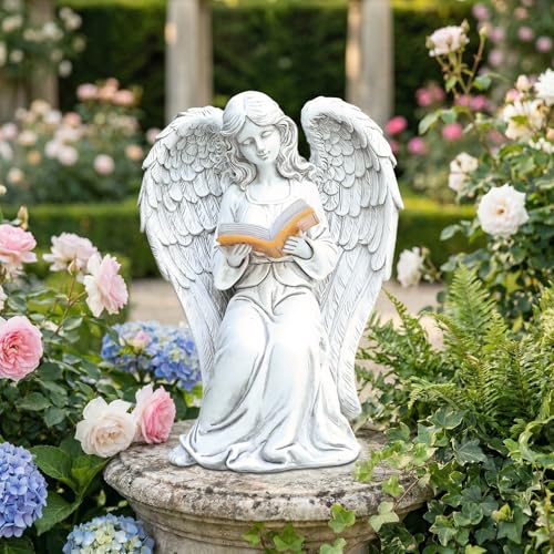 Angel Statue Outdoor, Solar Angel Reading Book with LED Lights, Garden Gift - style: Ancient Book