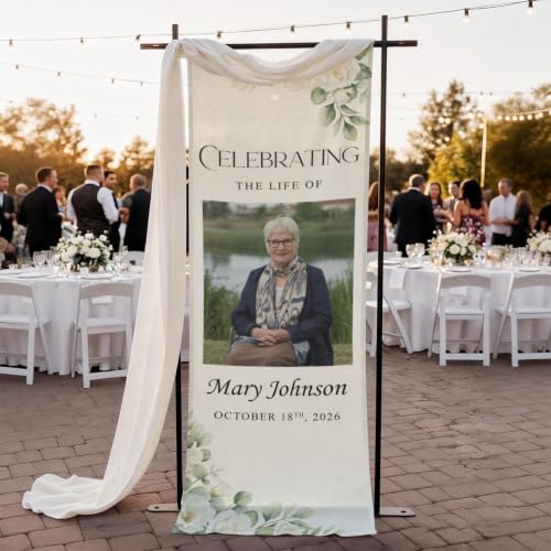 Personalized Celebrating The Life Of Welcome Sign, Funeral Fabric Banner #4 - color: Design 4