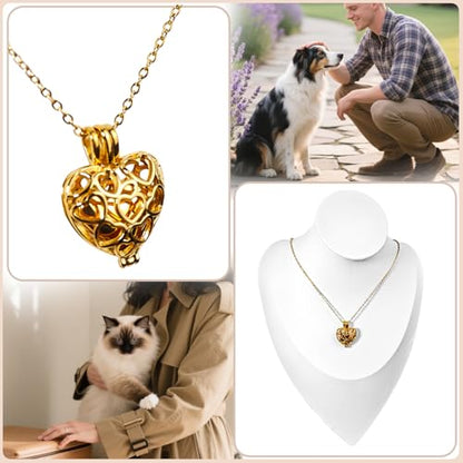 Paw Print Heart Pet Ashes Memorial Necklace with Mini Inner Box-B-Gold ﻿ | Pet Cremation Jewelry for Ashes, Cremation Urn Jewelry to Hold Dog & Cat Ashes Pendant with Box Filling Tools - color: B-Gold