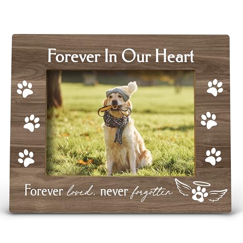FONDCANYON Forever in Our Heart Pet Memory Picture Photo Frame,Pet Dog Cat Memorial Picture Frames,Pet Loss Sympathy Gift,Sympathy Gifts For Loss Of Dog,Passed Away Dog Memorial Gifts(5x7 Inch Photo) (Color3) - color: Color3