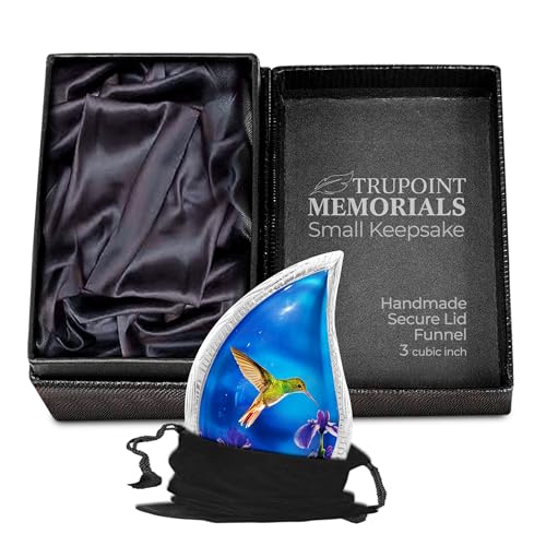 Trupoint Memorials Small Urns for Human Ashes Keepsake, Decorative Mini Cremation Urn for Adult Men & Women – Small, Blue Hummingbird Teardrop - color: Blue Hummingbird, size: Small
