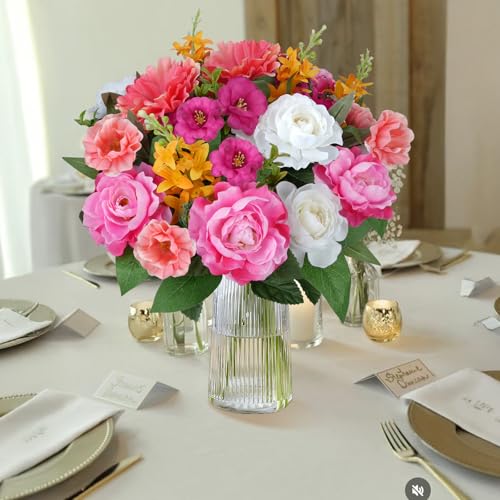 2Pcs Cemetery Flowers for Grave Pink Fake Hibiscus Flowers with Rose | 21.6" Silk Flower Arrangements for Cemetery Garden Wedding Table Centerpieces Home Indoor Outdoor Decor