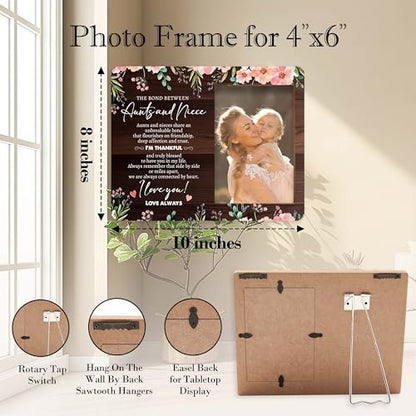 Niece and Aunt Picture Frame, Blush Pink Floral Wood Photo Frame, Birthday Graduation Gifts for Niece, Mother's Day Christmas Birthday Gifts for Aunt, The Bond Between Aunts And Niece Frame -a07 - style: Niece and Aunt