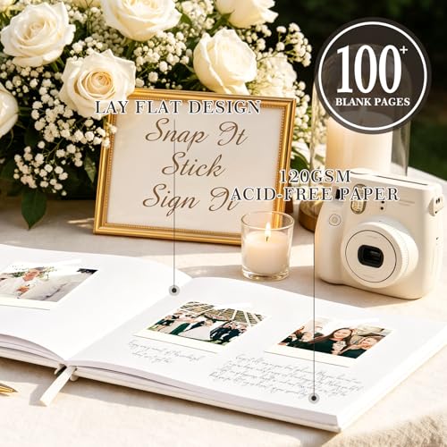 EVERLORIA Wedding Guest Book, 108 Blank Pages Guest Sign in Book, Leather Hardcover Signature Polaroid Guestbook for Wedding Reception Bridal Baby Shower Graduation Anniversary Quinceanera Birthday - color: Greenery a