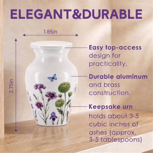 Emvency Urn for Ashes, Mini Metal, Keepsake Sharing Urns, Butterfly - color: Flowers