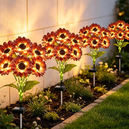 ANGMLN Solar Garden Lights 4 Pack 24 Solar Red Sunflower Lights - color: 6 Head Sunflower Red