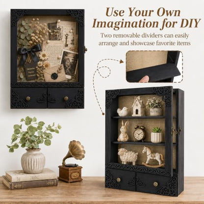 11x16 Pet Memorial Shadow Box Frame with Shelves, Black - color: Classic Black