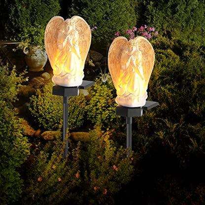 Hortsun 2 Pcs Angel Solar Lights for Garden LED Solar Angel Eternal Lights | Cemetery Angels Solar Lights, Waterproof Resin, Built to Last, Outdoor Garden Decor Yard Art, Yard Cemetery Grave Decoration