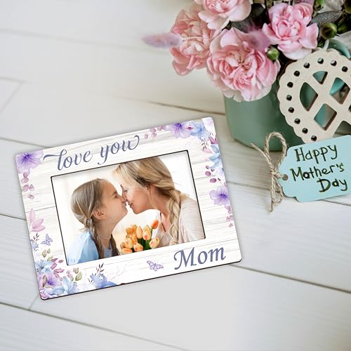 DETIHO Mom Picture Frame, 4"x6" Mothers Day Photo Gifts，Mom Wooden Picture - style: love you mom