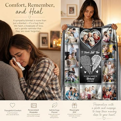 Personalized Memorial Picture Blanket Custom Hug from Heaven Sympathy Gift | HD Printing Flannel Throw Blanket for Grief and Remembrance Loss of Mother Father - color: Design 11