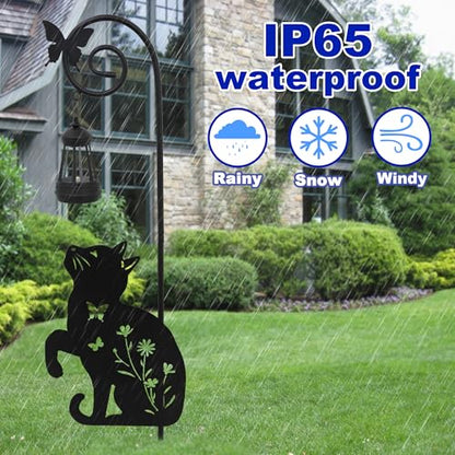 Solar Cat Lantern Garden Stakes 28.7in Metal Outdoor Night Light - color: Black Cat