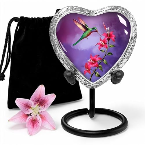 Purple Hummingbird Heart Keepsake Cremation Urn – Small Sharing Urn for Ashes – A Loving Tribute for a Man or Woman - color: Purple, size: Small Heart