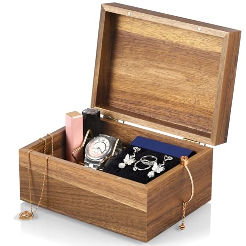 DRASTAR Keepsake Box, Acacia Wood Memory Box with Hinged Lids, Wooden Jewelry Box, Small Storage Box,3x5, 4x6 Decorative Card Box, Bridal Shower Gifts - color: Acacia, size: Small