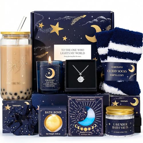 Suhctuptx Birthday Gifts for Women, Mothers Day Gifts for Mom, Starry Sky Spa Gift Basket with Universe Necklace, Self Care Gift Set for Her, Teacher Appreciation Gifts, Wife Sister Friend Boss Lady - color: Starry Blue