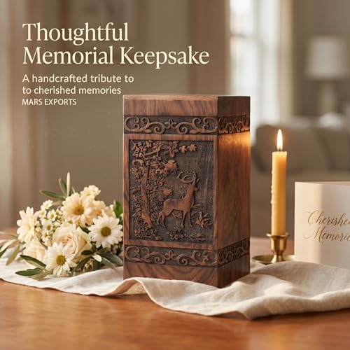 Wooden Cremation Urns Box for Human Ashes, Memorial Keepsake Boxes for Adults, Male/Female,Child, Pets Dog Cat Wood Burial Funeral Container (Deer) Urn, Capacity (Small) - size: Small