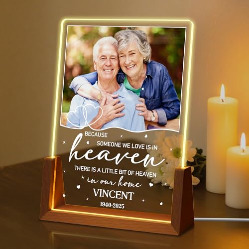 Personalized Sympathy Gift for Loss of Loved One, Custom Memorial Plaque Picture Frame, Customized Bereavement Remembrance Gifts LED Night Light, In Memory of Dad Mom Husband Wife Sister Friend - color: Memorial Picture Plaque 1