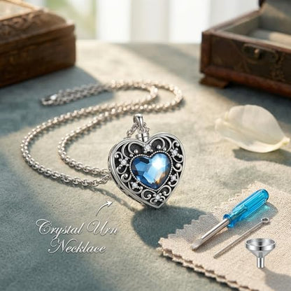 Urn Necklace for Ashes Blue opal Cremation Necklace Keepsake Memory Jewelry for Ashes of Loved Ones Keepsake - style: Blue heart crystal